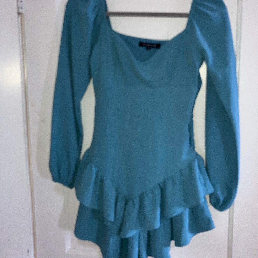 Blue Ruffle Mini Dress with Sleeves 🦋